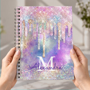 Caderno Espiral Cavalo-marinho colorido chique derramando monogram