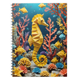 Caderno Espiral Cavalo-Marinho de Origami de Volta às Aulas
