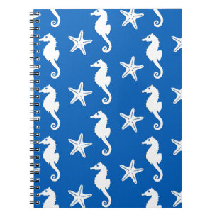 Caderno Espiral Cavalo marinho & estrela do mar - branco em azuis