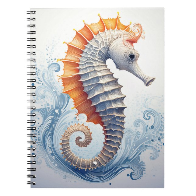 Caderno Espiral Cavalo-marinho nas ondas do oceano (Frente)