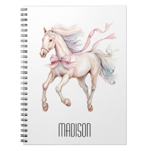 Caderno Espiral Cavalo Menina Fofo Personalizado Arco Rosa Aquarel