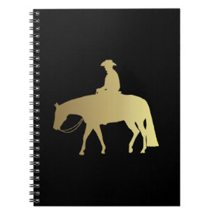 Caderno Espiral Cavalo ocidental dourado do prazer no preto