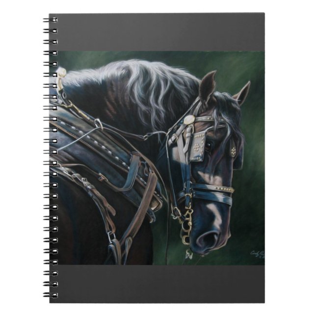 Caderno Espiral Cavalo Preto de Percheron Preto Pronto e Selvagem (Frente)