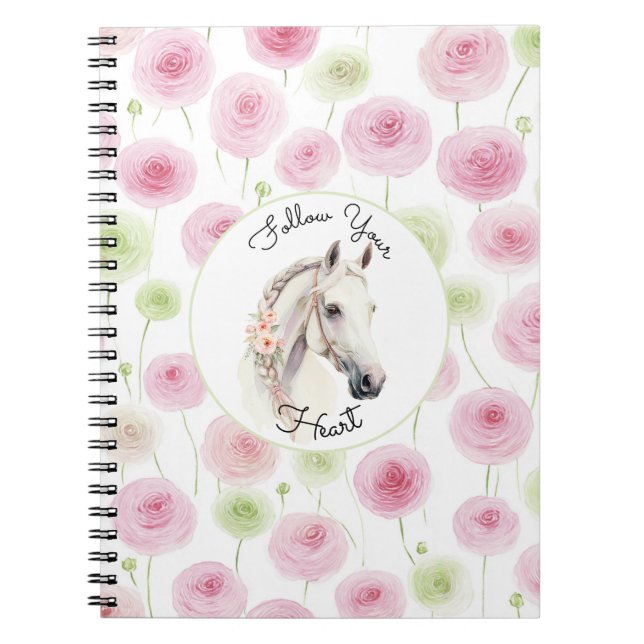 Caderno Espiral Cavalo Ranunculus Rosa Bonito Menta (Frente)
