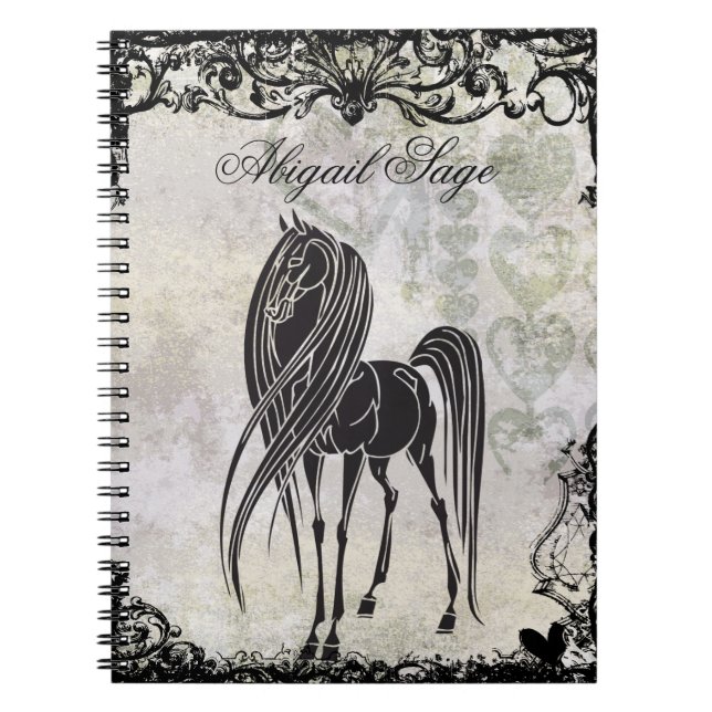 Caderno Espiral Cavalo Silhueta Personalizado e Corações Grungente (Frente)