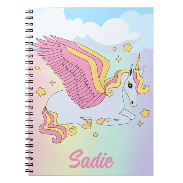Caderno Espiral Cavalo Unicórnio Fofo Personalizado Para Crianças  (Frente)