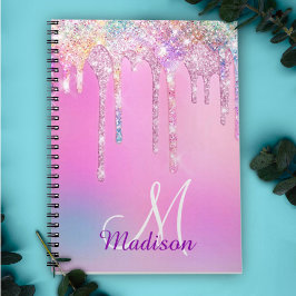 Caderno Espiral Cavalo unicórnio rosa fofo arco-íris glitter gotas