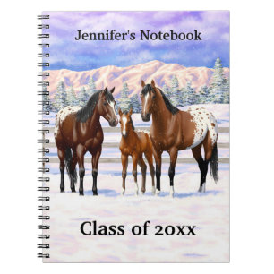 Caderno Espiral Cavalos Appaloosa De Baía Castanha Em Neve