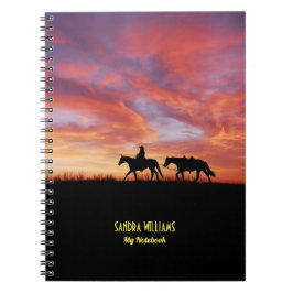 Caderno Espiral Cavalos em nome personalizado por pôr do sol