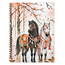 Cavalos numa Floresta Vermelha