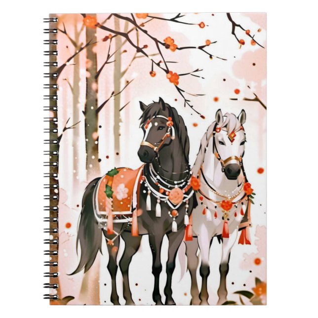 Caderno Espiral Cavalos numa Floresta Vermelha (Frente)