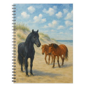 Caderno Espiral Cavalos Selvagens de Corolla Carolina do Norte Aqu