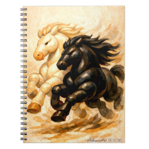 Caderno Espiral Cavalos Yin e Yang – Ilustração de Dualidade Dinâm