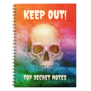 Caderno Espiral Caveira assustadora. Mantenha-se Fora! Notas Super