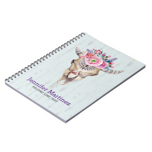 Caderno Espiral Caveira De Touro Com Flor Rosa E Chifres