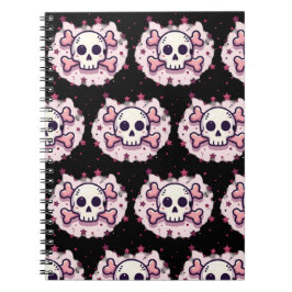 Caderno Espiral Caveira e Ossos Cruzados Rosa Pastel