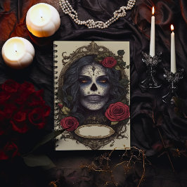 Caderno Espiral Caveira Feminina Gótica e Rosas