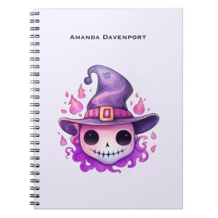 Caderno Espiral Caveira num Chapéu de Bruxa Caprichosa