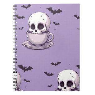 Caderno Espiral Caveira Pastel Goth em Xícara de Chá