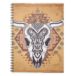 Caderno Espiral Caveira Tribal: Ilustração Animal Vintage.