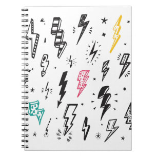 Caderno Espiral Cavilhas de relâmpago, conjunto de rabiscos desenh