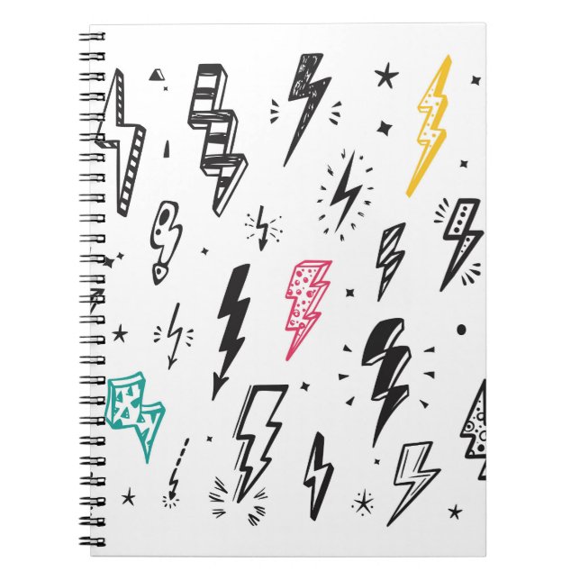 Caderno Espiral Cavilhas de relâmpago, conjunto de rabiscos desenh (Frente)