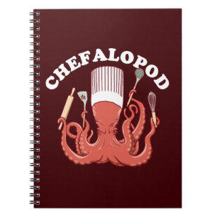 Caderno Espiral Cefalópode   Chef Polvo Piada Divertida