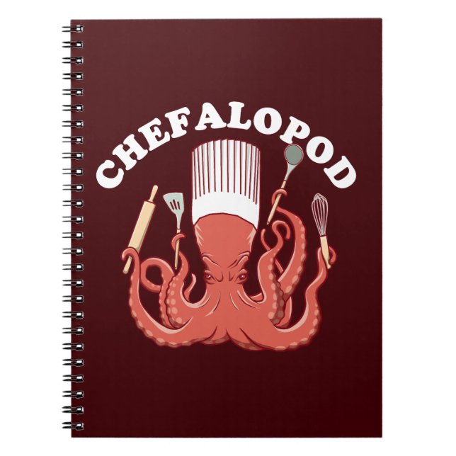 Caderno Espiral Cefalópode | Polvo Chef Piada Divertida (Frente)