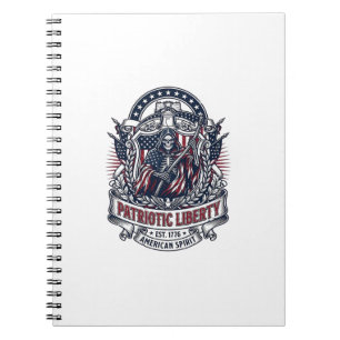 Caderno Espiral Ceifador da Liberdade Patriótica Esqueleto Patriot
