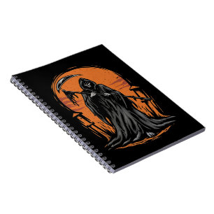 Caderno Espiral Ceifeiro de desenho animado no cemitério ao pôr do