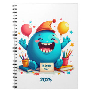 Caderno Espiral Celebração de Estrelas de 1rua - Design de Cartoon