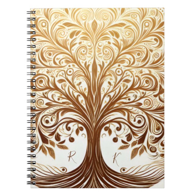 Caderno Espiral Celebração Espiritual da Árvore da Vida em Ouro El (Frente)