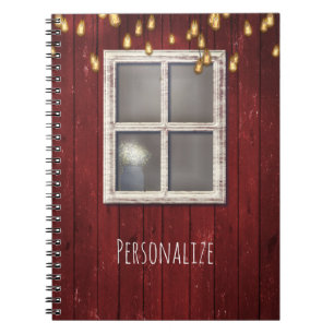 Caderno Espiral Celeiro Vermelho Janela e Luzes Rústico País Casa 