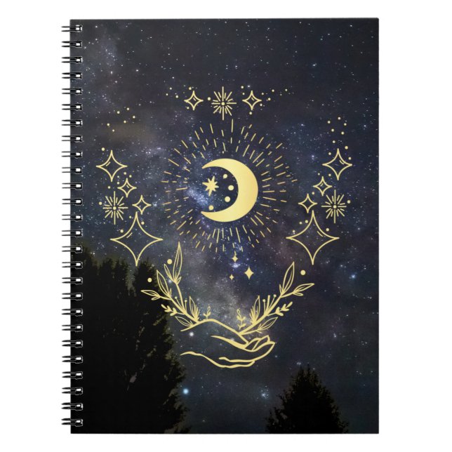 Caderno Espiral Celestial art Moon and Stars (Frente)