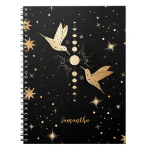 Caderno Espiral Celestial Black Hummingbird Moon Phases Nome