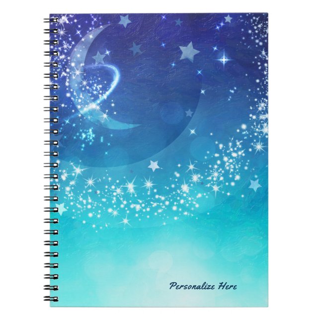 Caderno Espiral Celestial Celestial Moon Sparkle & Stars Watercolo (Frente)