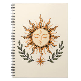 Caderno Espiral Celestial Sun Face Botanical Mystical Art