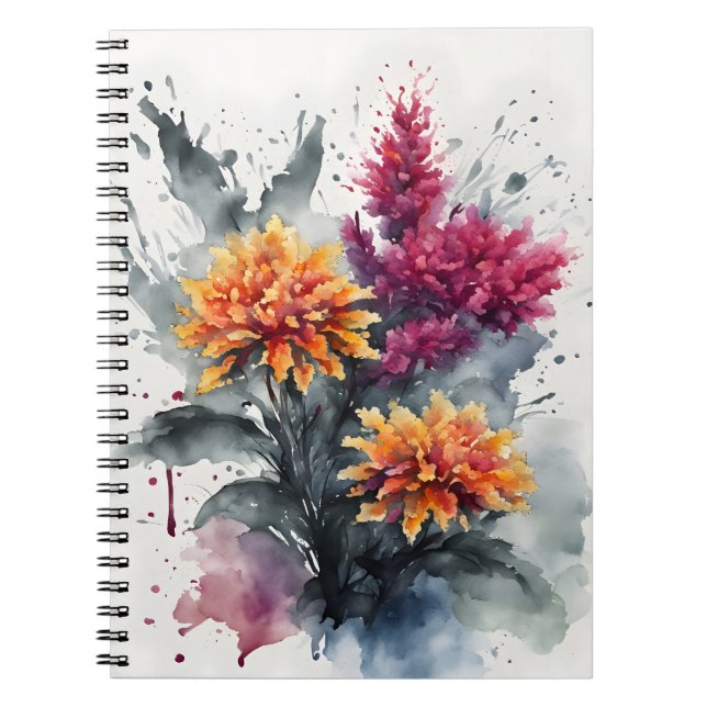 Caderno Espiral Celosia - Flores em aquarela (Frente)