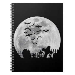 Caderno Espiral Cemitério de lua cheia de Halloween Cemitério de c