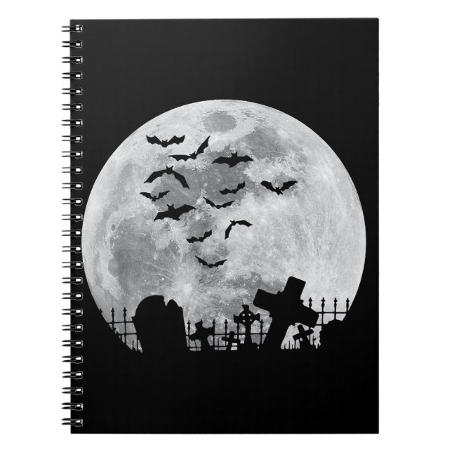 Caderno Espiral Cemitério de lua cheia de Halloween Cemitério de c (Frente)
