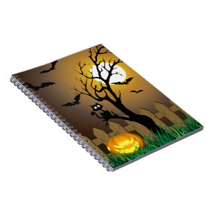 Caderno Espiral Cena Assustadora de Jardim de Halloween