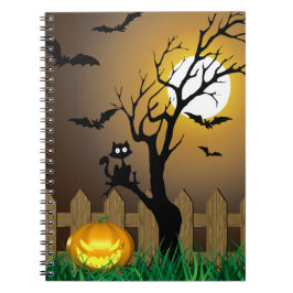 Caderno Espiral Cena Assustadora de Jardim de Halloween