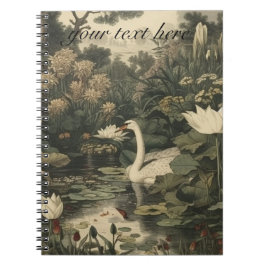 Caderno Espiral Cena botânica de um cisne branco personalizável