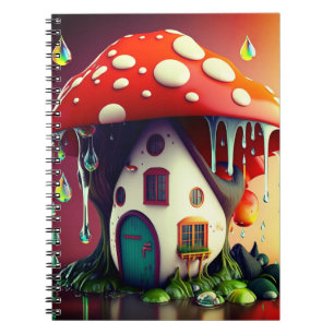 Caderno Espiral Cena da Casa de Cogumelo Surrealista