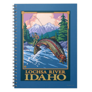 Caderno Espiral Cena da pesca com mosca - rio de Lochsa, Idaho