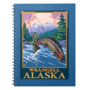 Caderno Espiral Cena da pesca com mosca - Wrangell, Alaska