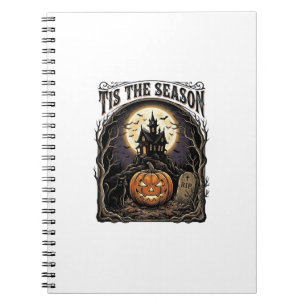 Caderno Espiral Cena da Temporada Vintage de Halloween com Gato e
