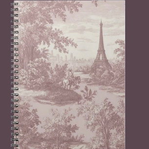 Caderno Espiral Cena de Campo Francês Elegante Toile de Jouy Rosa