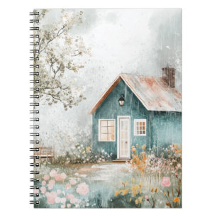 Caderno Espiral Cena de Jardim de Flores Silvestres da Cabana Acon