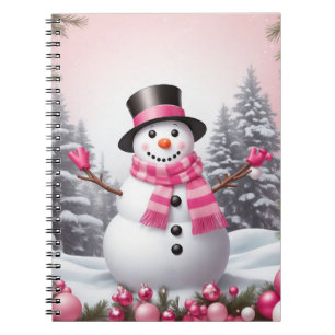 Caderno Espiral Cena de Neve Rosa bonito